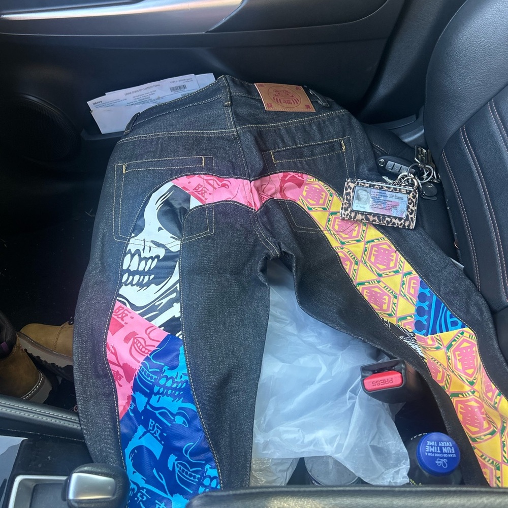 Evisu Women's Straight Leg Jeans - Black with Multicolor Accents
